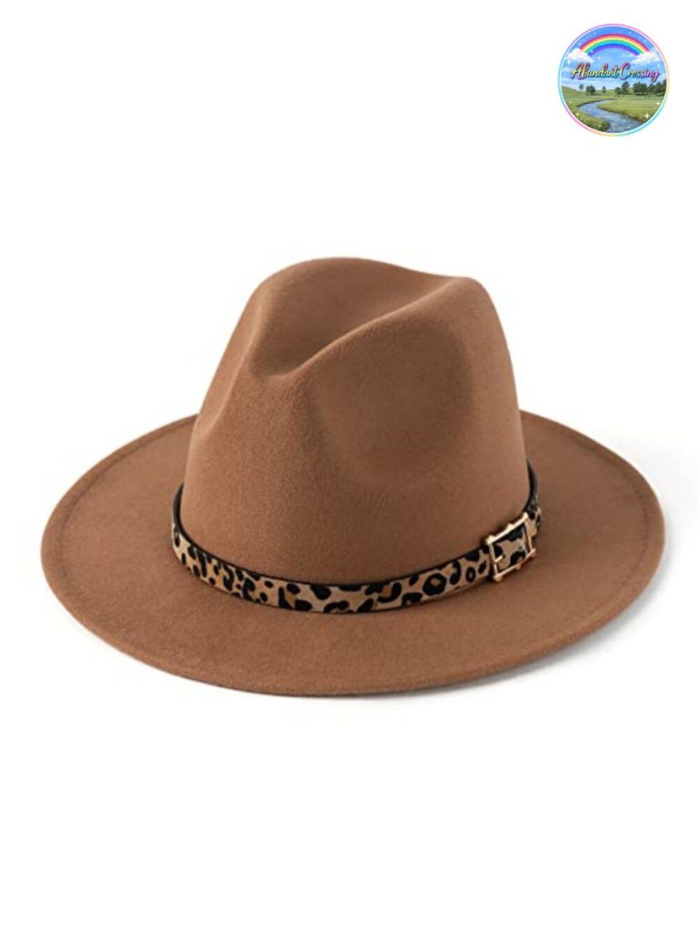 Wide Brim Felt Fedora Panama Hat Leopard Print Belt Adjustable